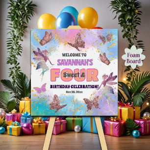 Butterflies Fairy Glitter 4th Birthday Welcome Foam Board