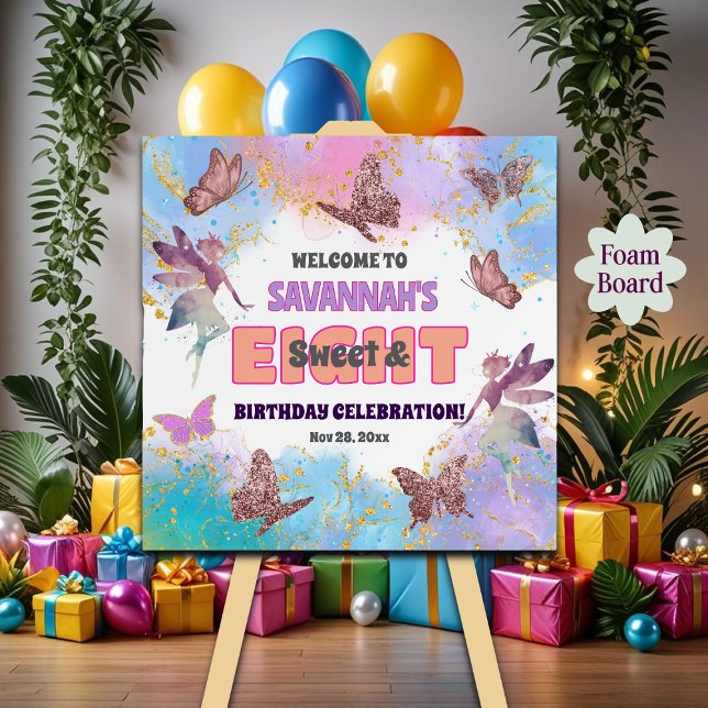 Butterflies Fairy Glitter 8th Birthday Welcome Foam Board (Creator Uploaded)