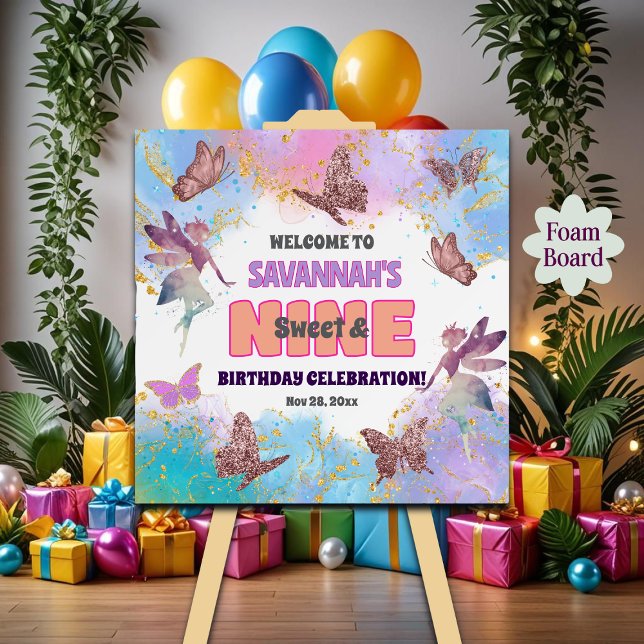Butterflies Fairy Glitter 9th Birthday Welcome Foam Board (Creator Uploaded)