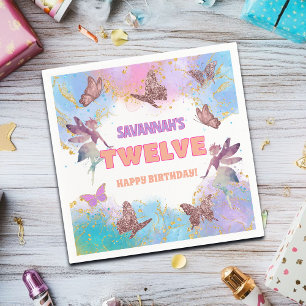 Butterflies Fairy Gold Glitter 12th Birthday Party Napkins