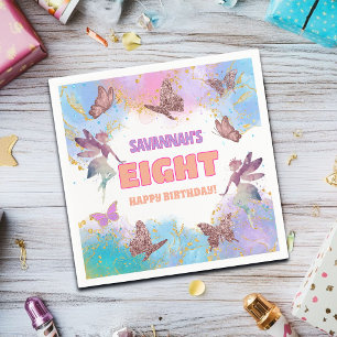 Butterflies Fairy Gold Glitter 8th Birthday Party Napkins