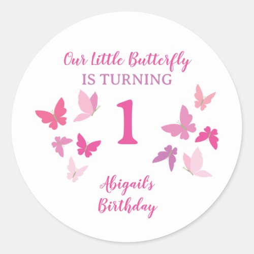 Butterflies First Birthday Classic Round Sticker