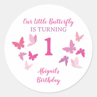 Butterflies First Birthday Classic Round Sticker