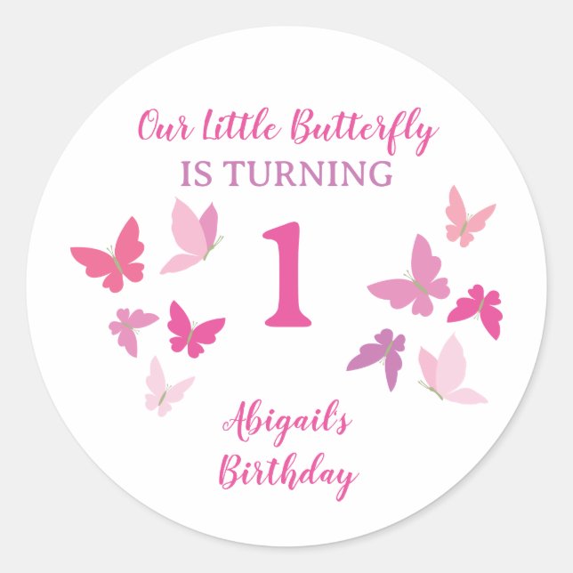 Butterflies First Birthday Classic Round Sticker (Front)
