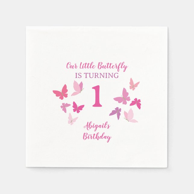 Butterflies First Birthday Napkins (Front)