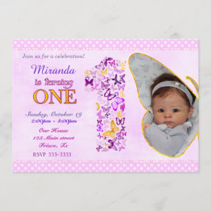 Butterflies First Birthday Party Invitation