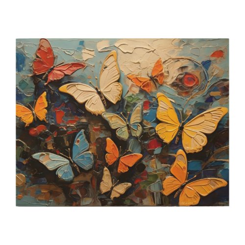 Butterflies Flies Among Vibrant Nature Painting Wood Wall Art