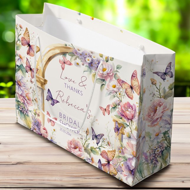 Butterflies floral bridal shower favors large gift bag (Butterflies enchanted garden floral bridal shower favors personalized printed large gift bag)