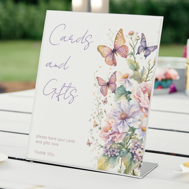 Butterflies floral bridal shower gifts sign (Butterflies floral bridal shower gifts and cards table sign)