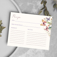 Butterflies floral bridal shower recipe card