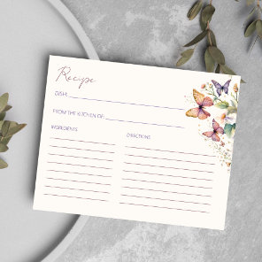 Butterflies floral bridal shower recipe card