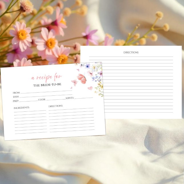 Butterflies Floral Bridal Shower Recipe Cards (Creator Uploaded)