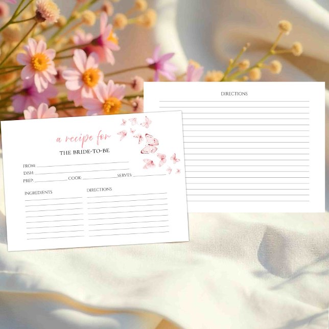 Butterflies Floral Bridal Shower Recipe Cards (Creator Uploaded)