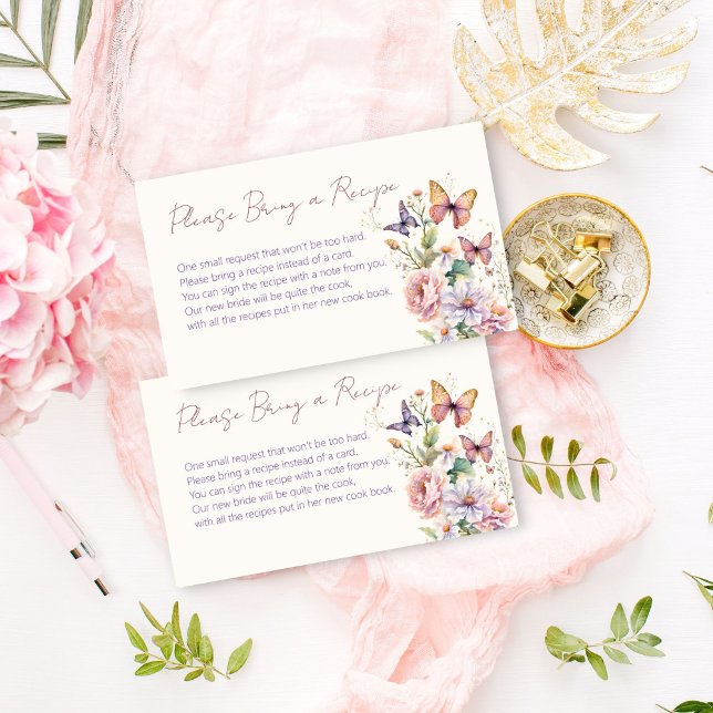 Butterflies floral bridal shower recipe request enclosure card (Butterflies floral garden spring summer  bridal shower recipe request enclosure card)