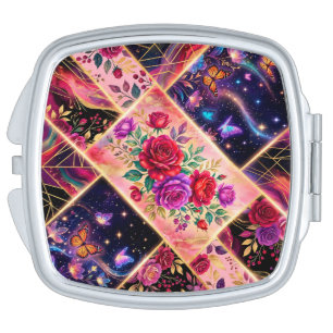 Butterflies, Floral Dreams & Golden Elegance Compact Mirror