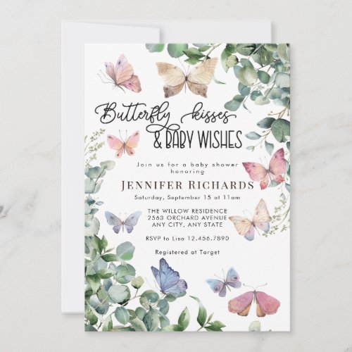 Butterflies Floral  Eucalyptus Baby Shower  Invitation