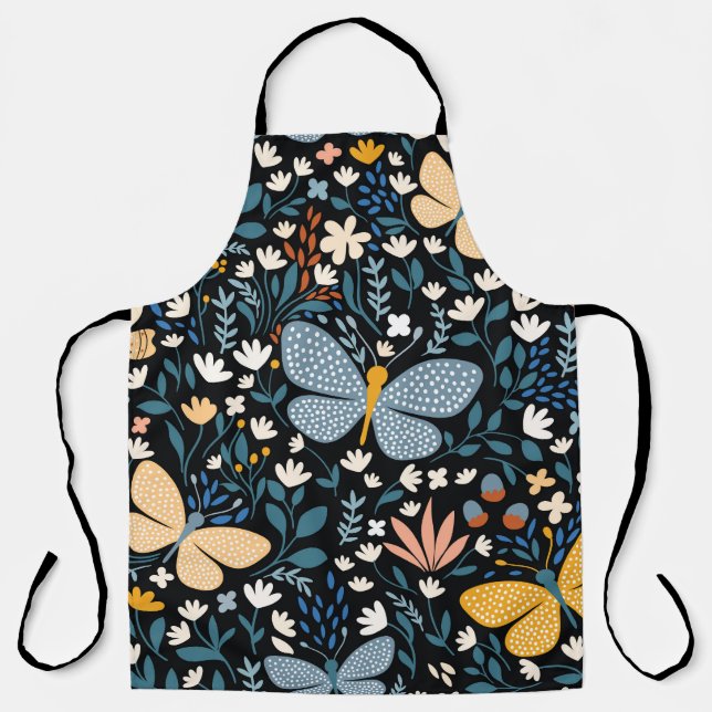 Butterflies Floral: Hand Drawn Seamless. Apron (Front)