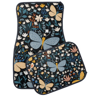 Butterflies Floral: Hand Drawn Seamless. Car Floor Mat