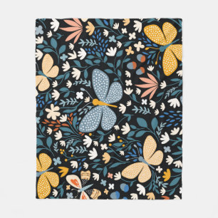 Butterflies Floral: Hand Drawn Seamless. Fleece Blanket