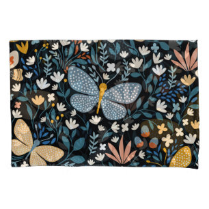 Butterflies Floral: Hand Drawn Seamless. Pillow Case
