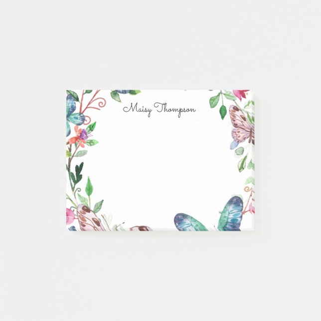 Butterflies Floral Monogram Name Post-it Notes (Front)