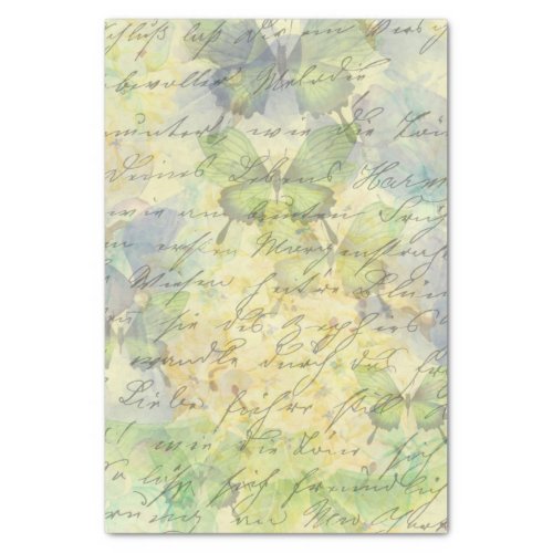 Butterflies Floral Old Handwriting Decoupage Tissue Paper