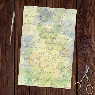 Butterflies Floral Old Handwriting Decoupage tissue paper