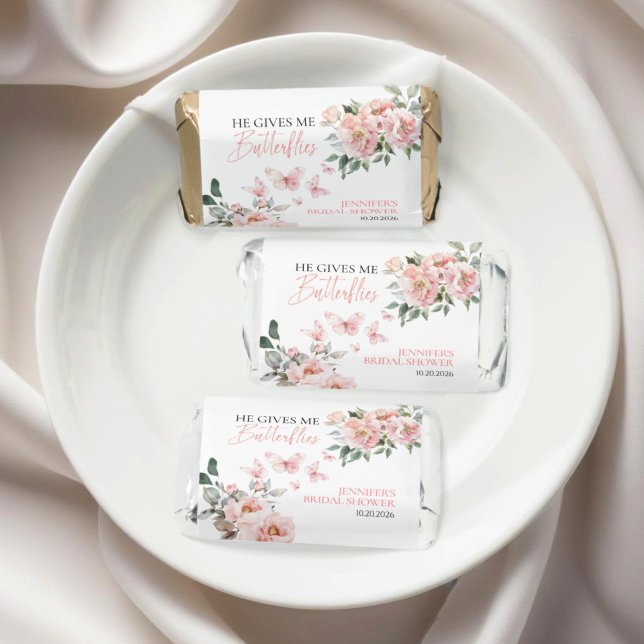 Butterflies Floral Pink Blush Bridal Shower Hershey's Miniatures (Creator Uploaded)