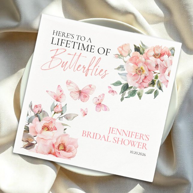 Butterflies Floral Pink Blush Bridal Shower Napkins (Creator Uploaded)