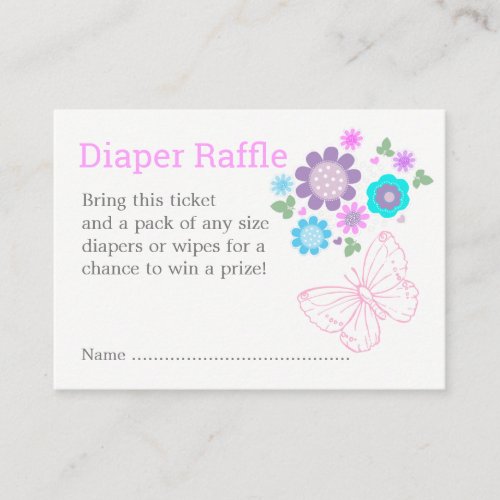 Butterflies Floral Posy Baby Diaper Raffle Ticket Enclosure Card