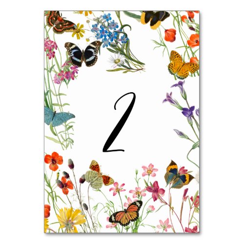 Butterflies Floral Wedding Table Number