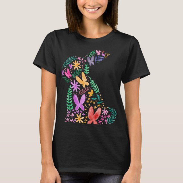 Butterflies Flower Easter Bunny Fun for Spring Eas T-Shirt (Front)
