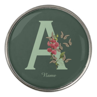 Butterflies Flower Monogram Initial A Personalized Golf Ball Marker