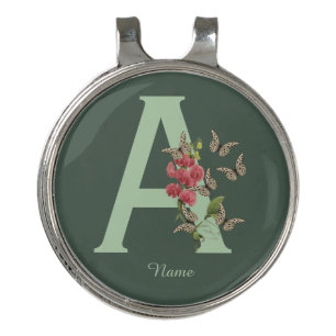 Butterflies Flower Monogram Initial A Personalized Golf Hat Clip