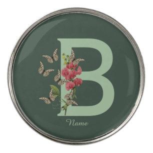 Butterflies Flower Monogram Initial B Name    Golf Ball Marker