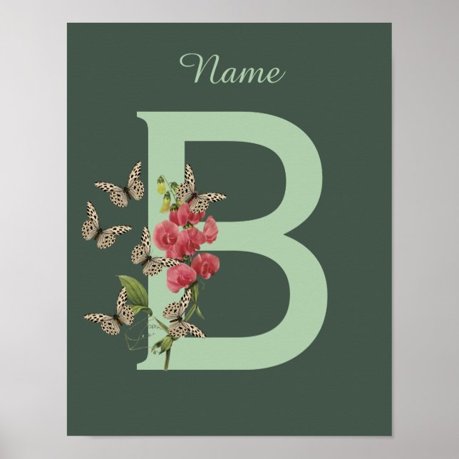 Butterflies Flower Monogram Initial B Personalized Poster (Front)