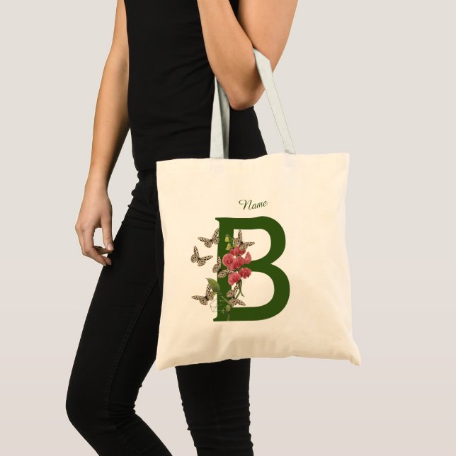 Butterflies Flower Monogram Initial B Personalized Tote Bag (Front (Product))