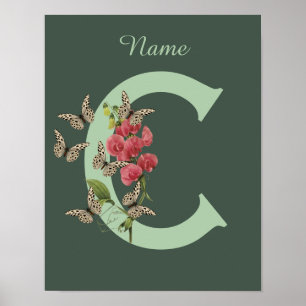 Butterflies Flower Monogram Initial C Personalized Poster