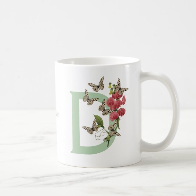 Butterflies Flower Monogram Initial D Name    Coffee Mug (Right)