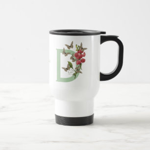 Butterflies Flower Monogram Initial D Personalized Travel Mug
