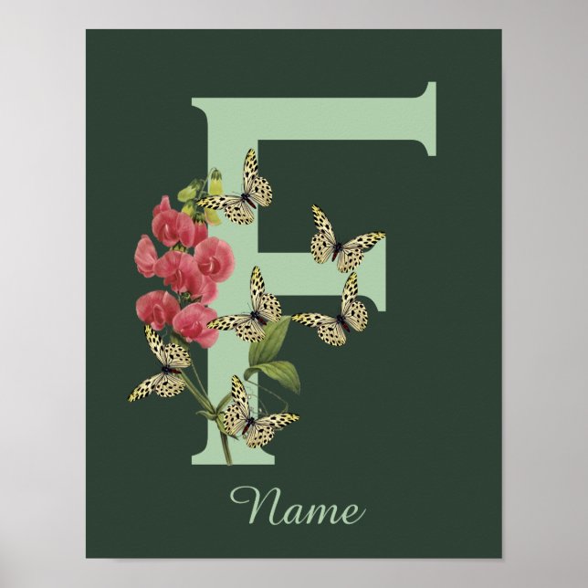 Butterflies Flower Monogram Initial F Personalized Poster (Front)