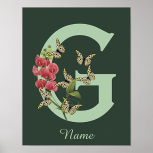 Butterflies Flower Monogram Initial G Personalized Poster