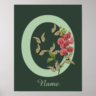 Butterflies Flower Monogram Initial O Personalized Poster