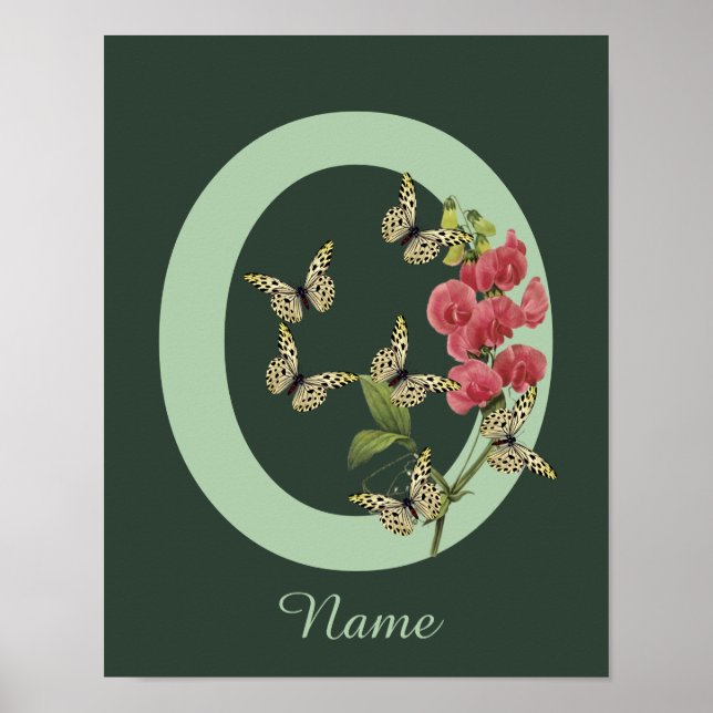 Butterflies Flower Monogram Initial O Personalized Poster (Front)