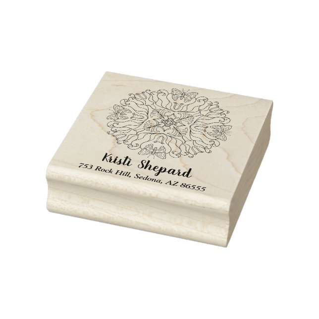 Butterflies & Flower, Name & Address, DIY Rubber Stamp (Stamp)