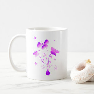 Butterflies Flower Pink Purple Girly Swirls Coffee Mug
