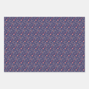 Butterflies flowers and heart wrapping paper sheets