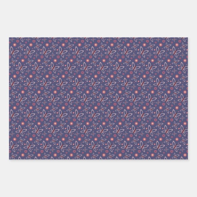 Butterflies flowers and heart wrapping paper sheets (Front)