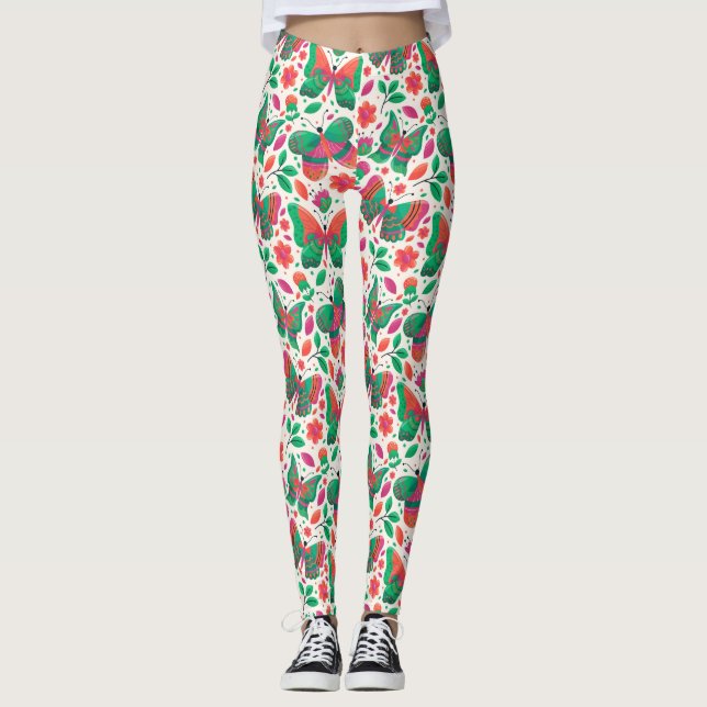 Butterflies, Flowers, and Leaves Leggings (Front)