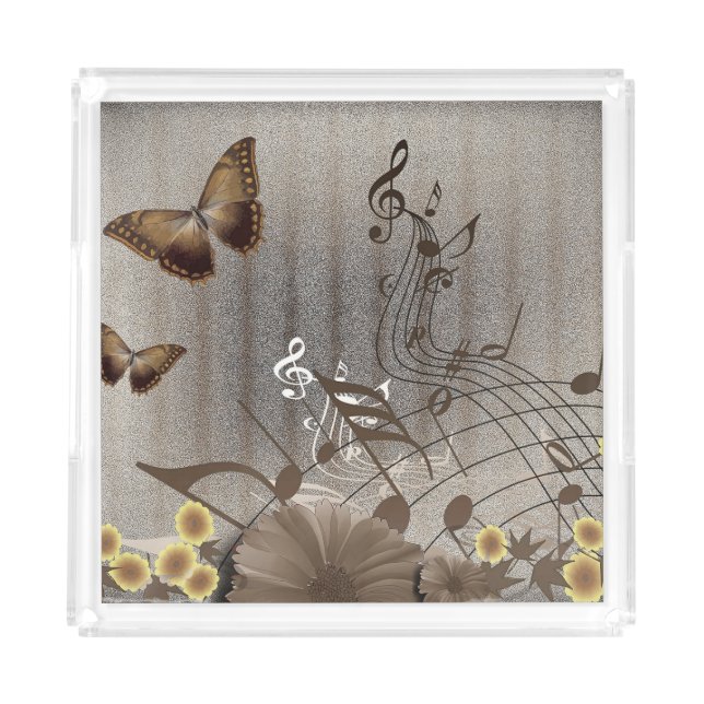 Butterflies, Flowers and Music Notes Acrylic Tray (Front)